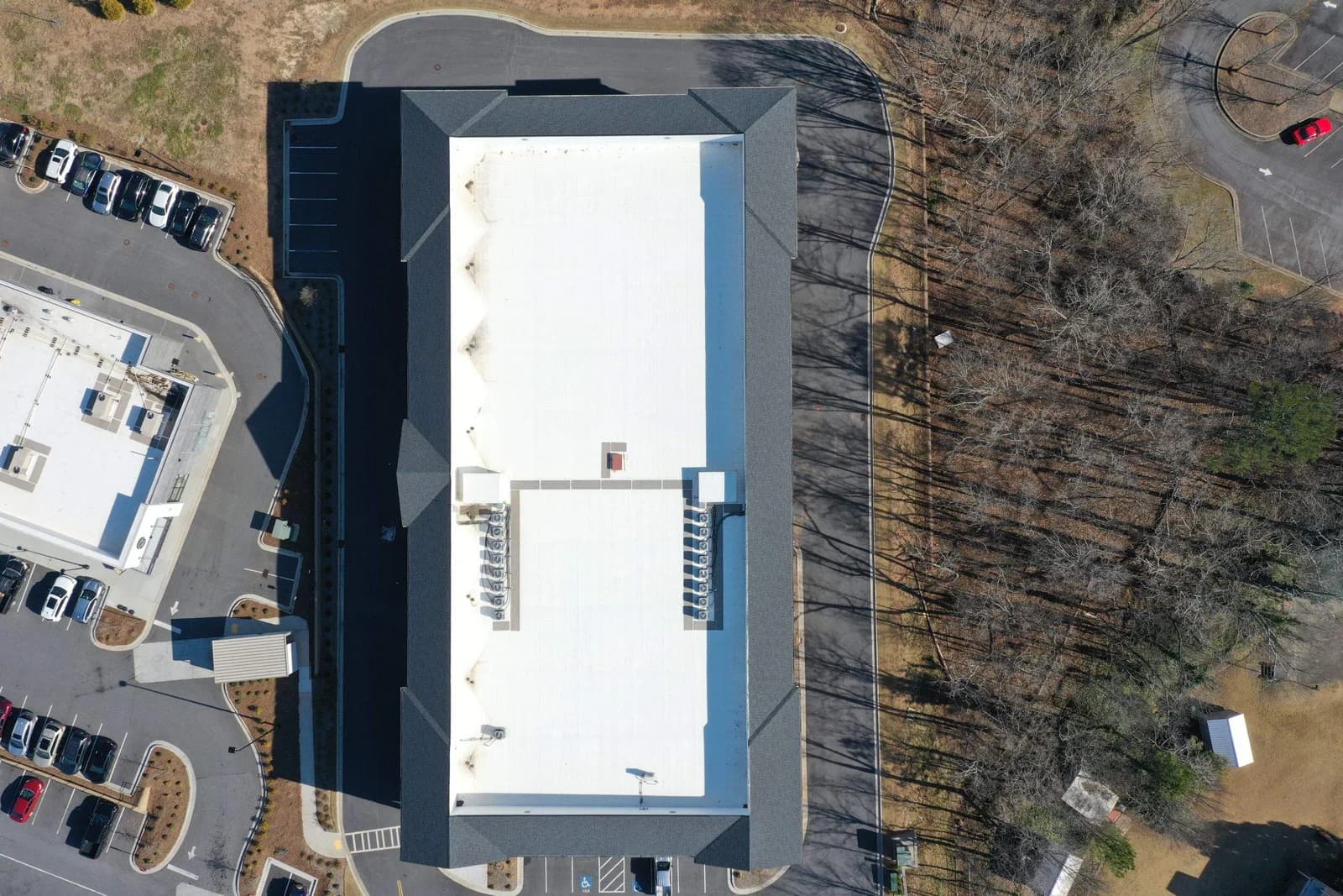 White TPO flat roof on a metro Atlanta commercial building